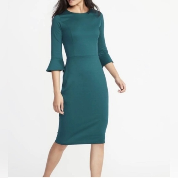 Old Navy teal bell sleeve midi dress size XS - Picture 1 of 9
